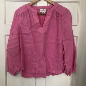 Halston Heritage Pink Split-Neck Linen Blouse